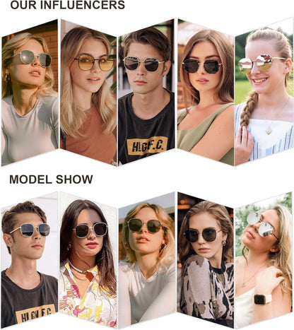 Classic Trendy Square Sunglasses for Women Men Cute Big Frame Gold Shades SJ1137